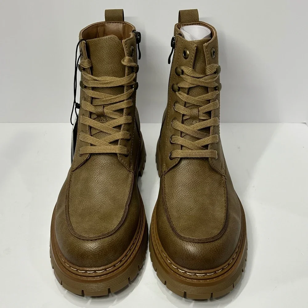 Madden NYC Mens MCCOYY Combat Boots Taupe Brown Lug Sole Zip Up Size 8 NEW‎